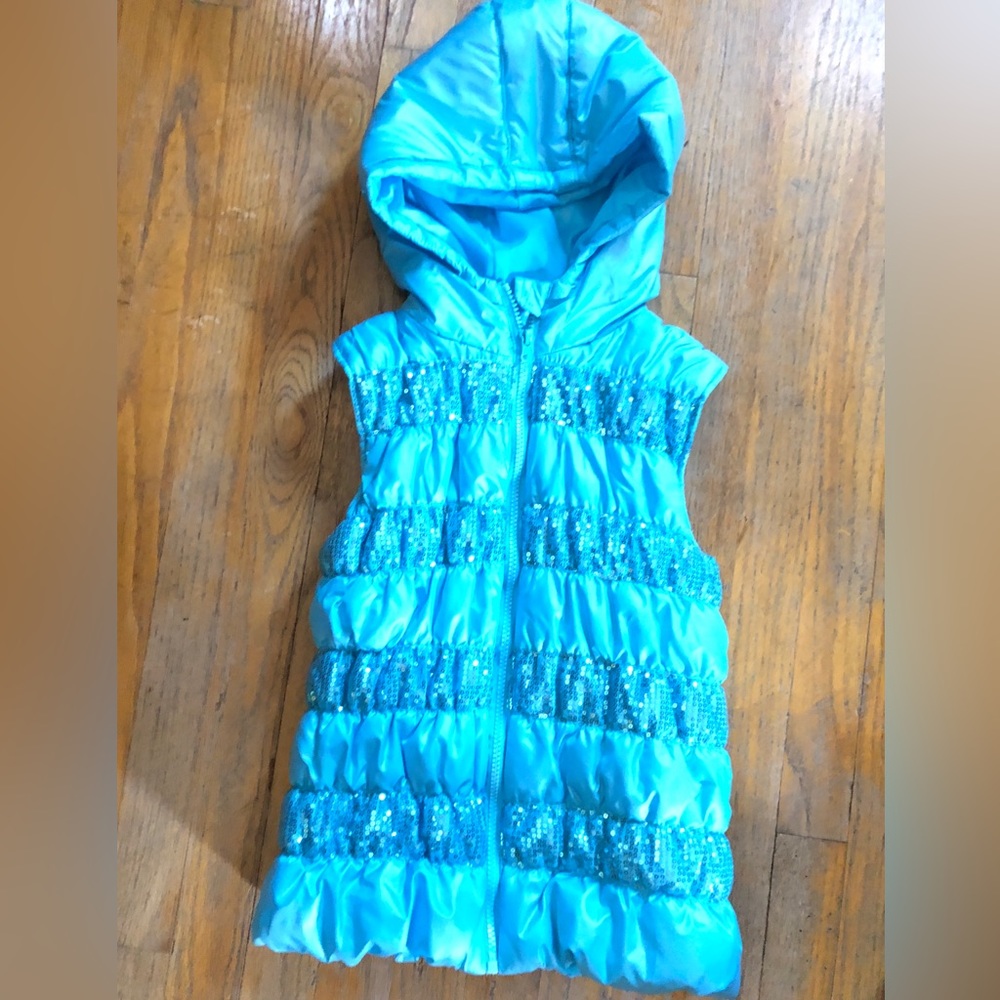 Girls Puffer Vest Blue with Sequins